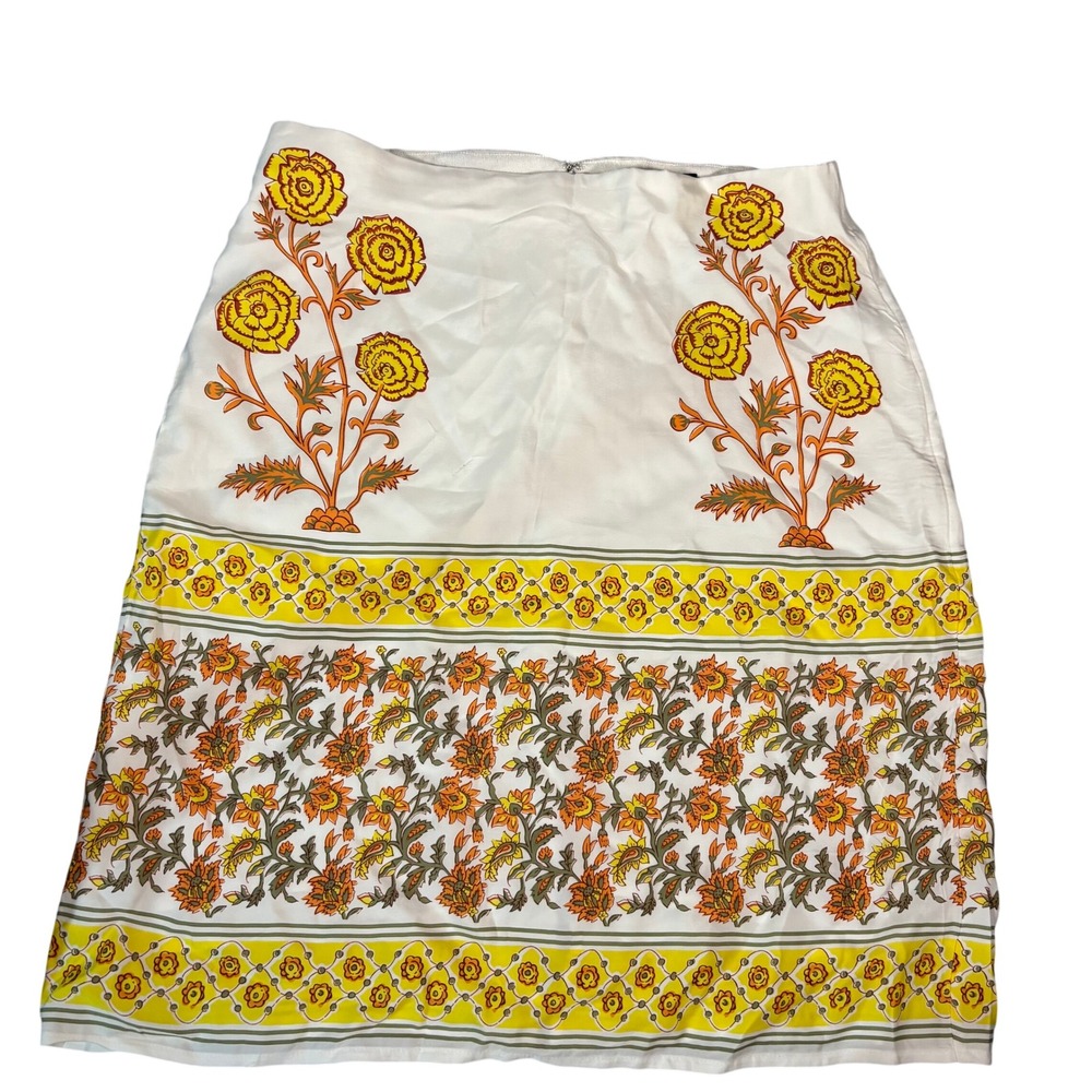 J.Crew Womens Floral Block Print Viscose A-Line Skirt White Yellow CK535 Size 10